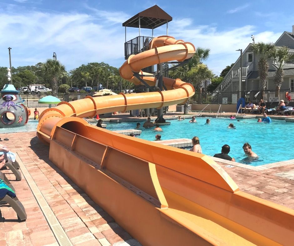 Otdoor waterslide and pool