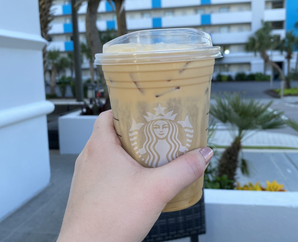 Iced Coffee with Building in Background