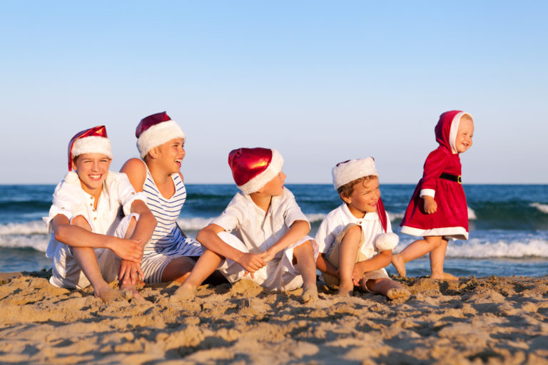 Christmas Kids At Beach