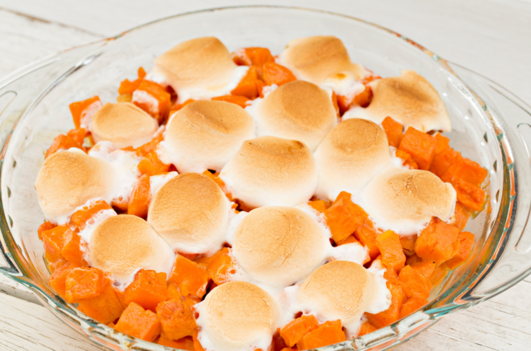 Sweet Potato Casserole with marshmallows on top