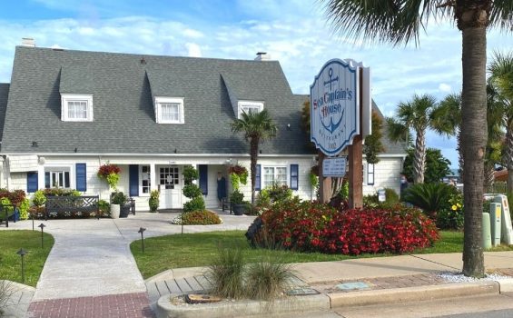 Front entrance and sign of Sea Captains House restaurant