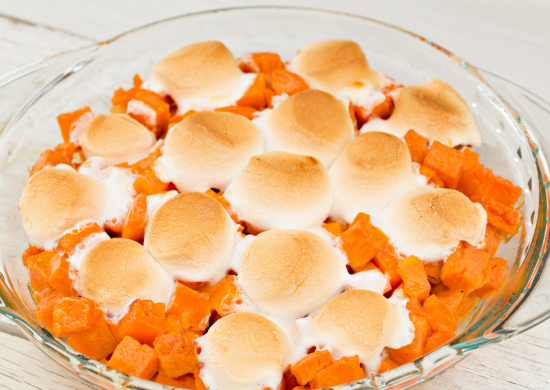 Sweet Potato Casserole with marshmallows on top